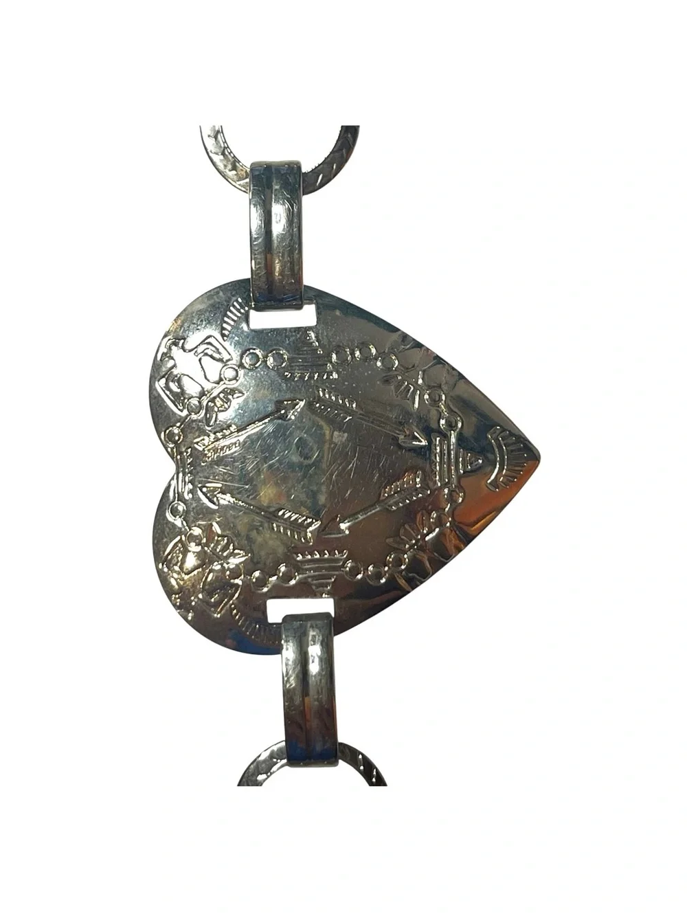 Silver Tone Heart Concho Belt 38” Western Boho Southwestern Adjustable